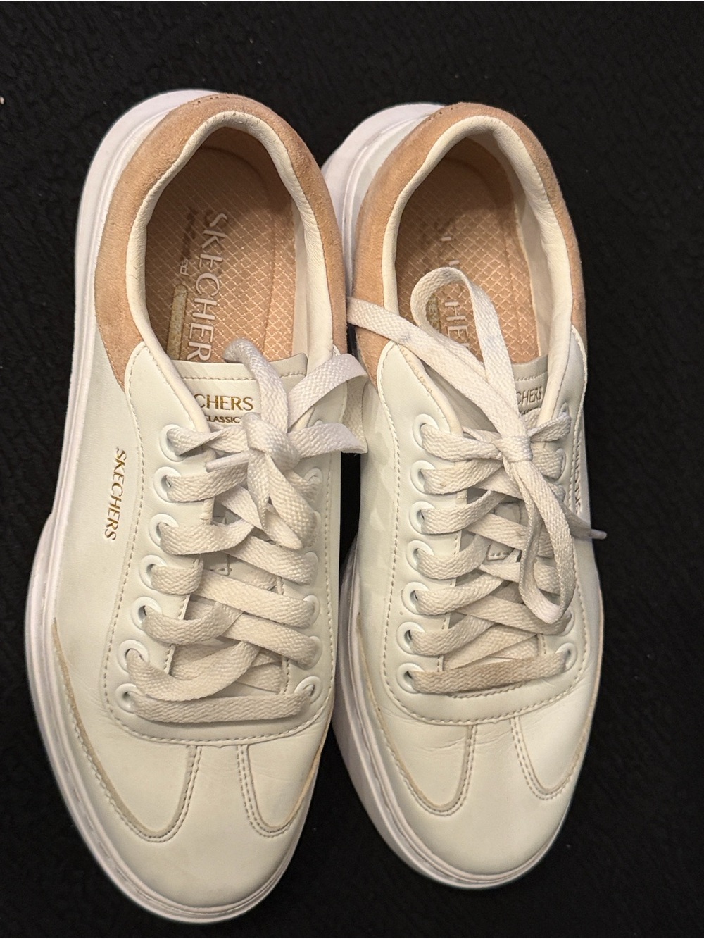 Skechers Cream & Tan Platform Lace-Up Sneakers